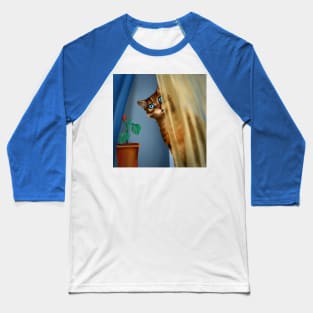 the cat looks out from behind the curtain Baseball T-Shirt